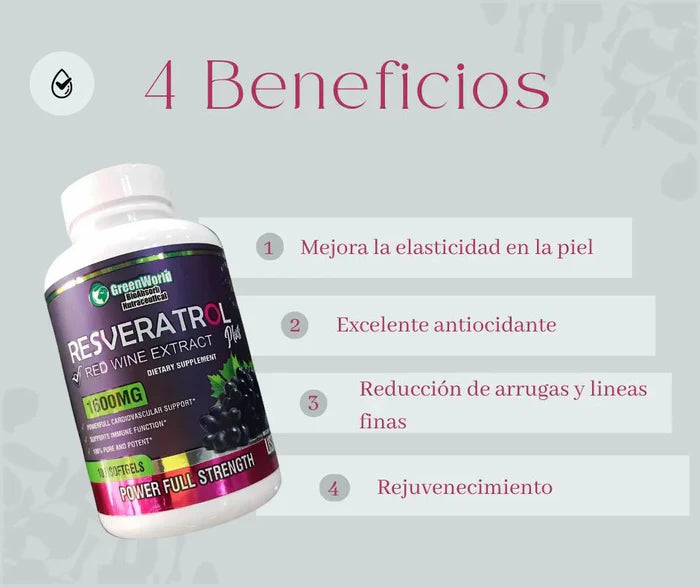 Resveratrol Americano 1600mg Green World 100 Capsulas. Nuevo Stock!!!!