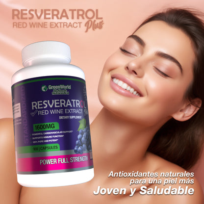 Resveratrol Americano 1600mg Green World 100 Capsulas. Nuevo Stock!!!!